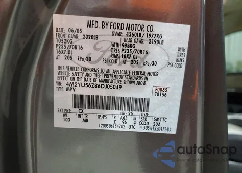 2006 Mercury Mariner z USA, uszkodzony, nr VIN 4M2YU56Z86DJ05049